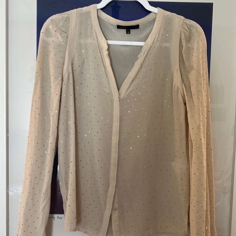 Maje gold spot gem sequin shirt blouse small